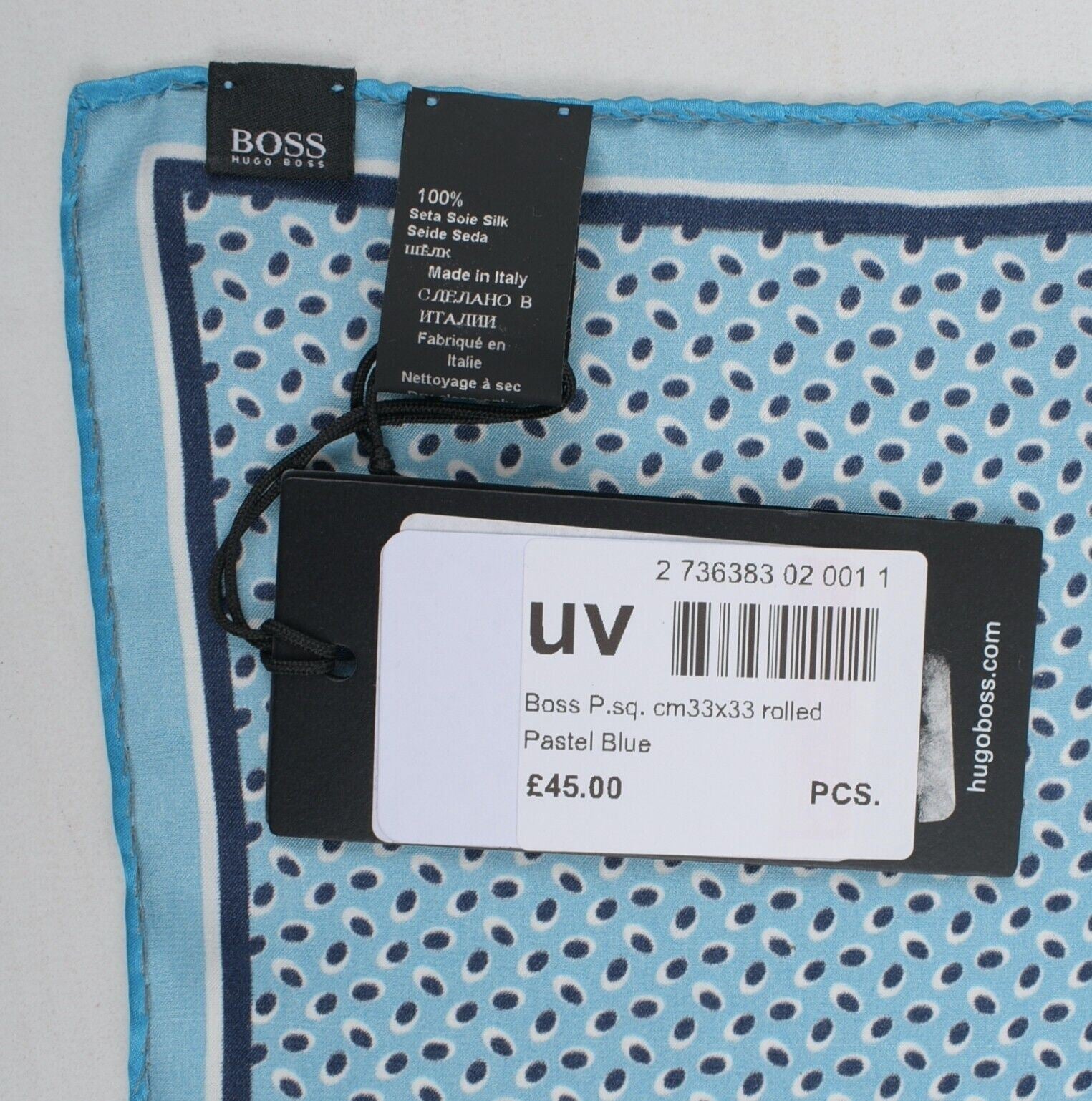 HUGO BOSS Pocket Square /Rolled Scarf  100% SILK, Blue/Patterned, 33x33cm