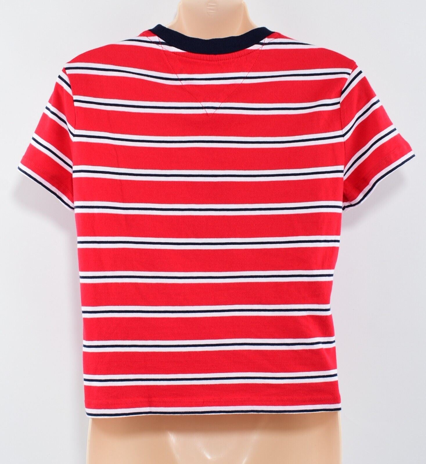 TOMMY HILFIGER Women's Cropped Tee, ORGANIC COTTON T-shirt, Red/Striped, size M