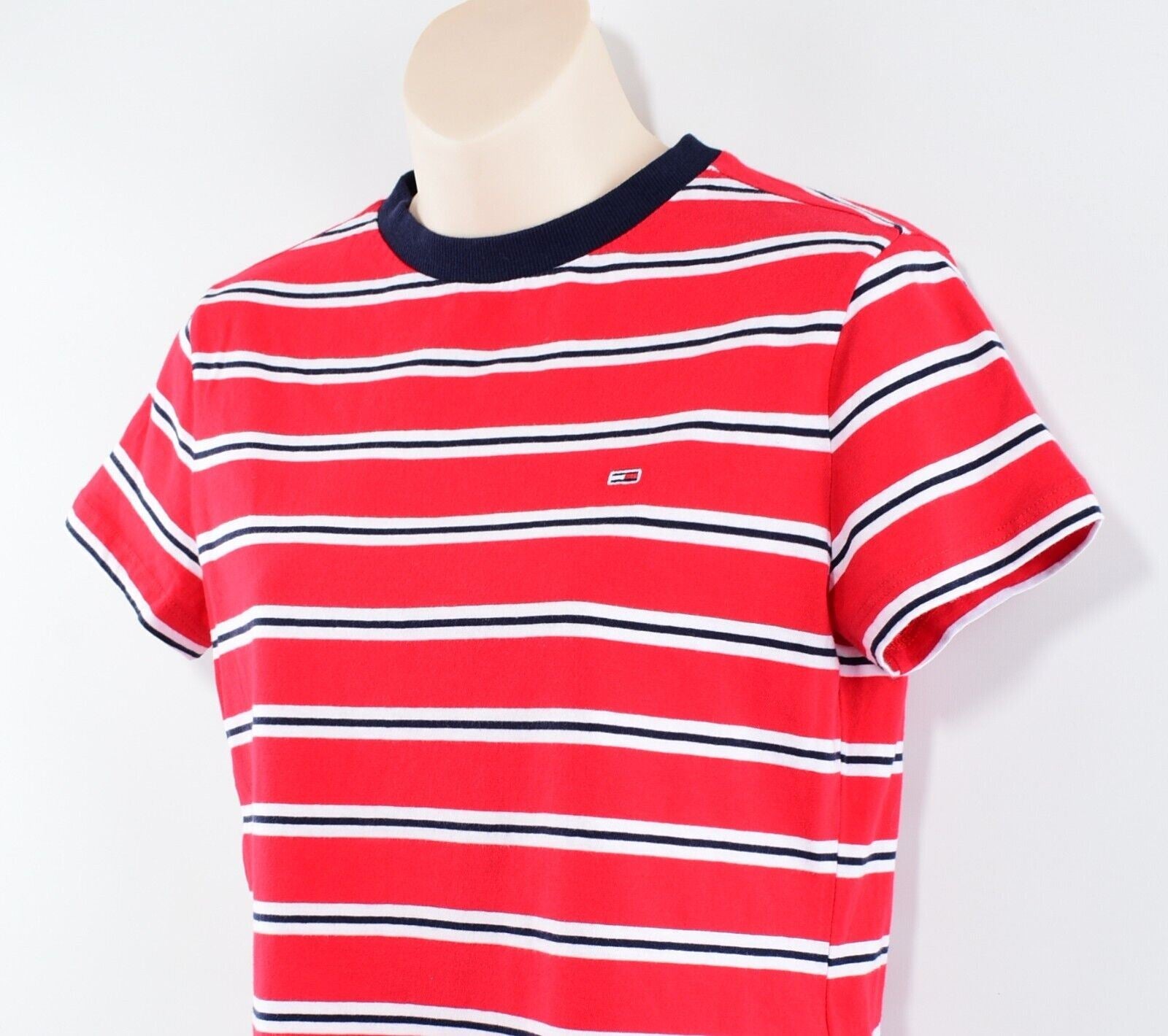 TOMMY HILFIGER Women's Cropped Tee, ORGANIC COTTON T-shirt, Red/Striped, size M