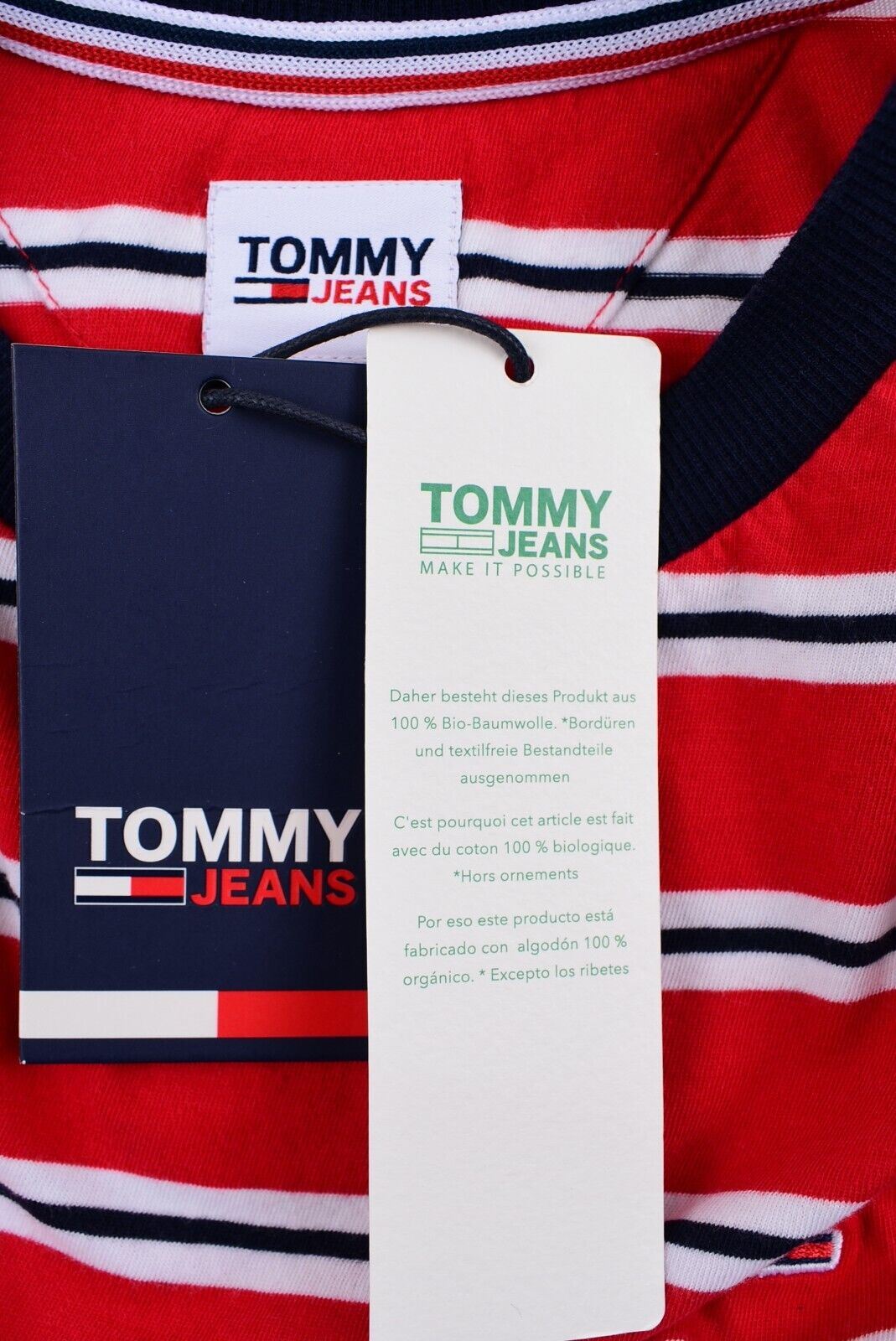 TOMMY HILFIGER Women's Cropped Tee, ORGANIC COTTON T-shirt, Red/Striped, size M