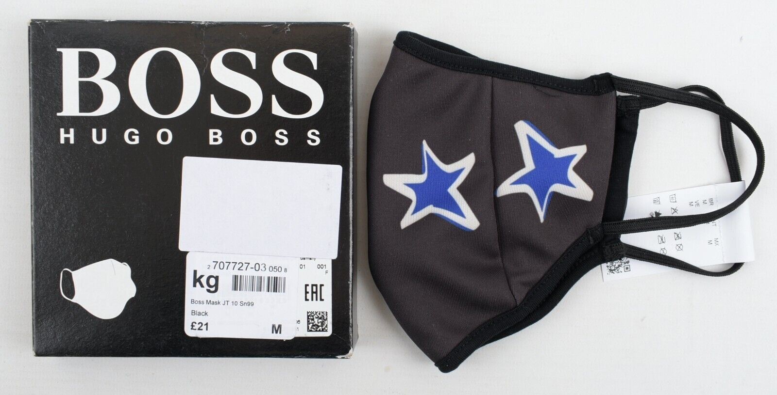 HUGO BOSS Reusable Fabric Face Mask, Black/Blue Star, Unisex - size M