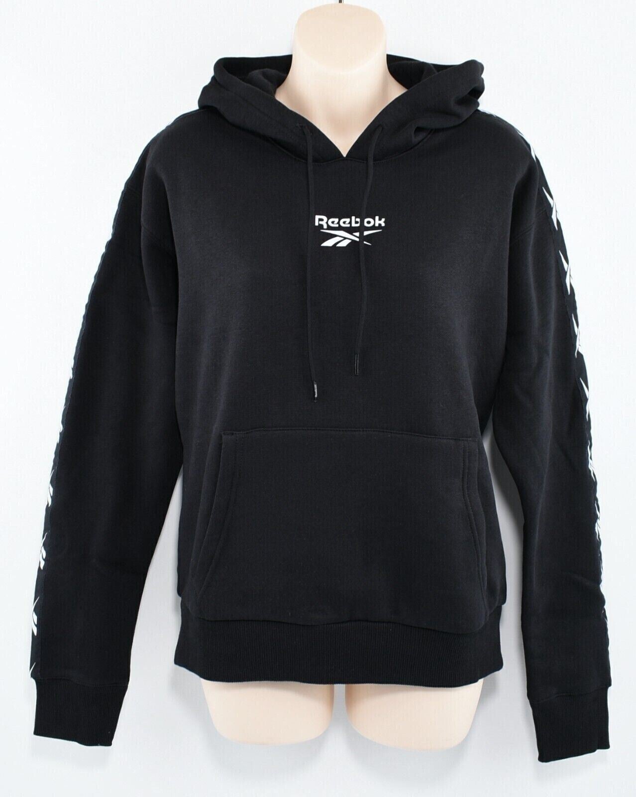 REEBOK Women's Logo Tape Hoodie, Hooded Sweatshirt, Black, size S (UK 8-10)