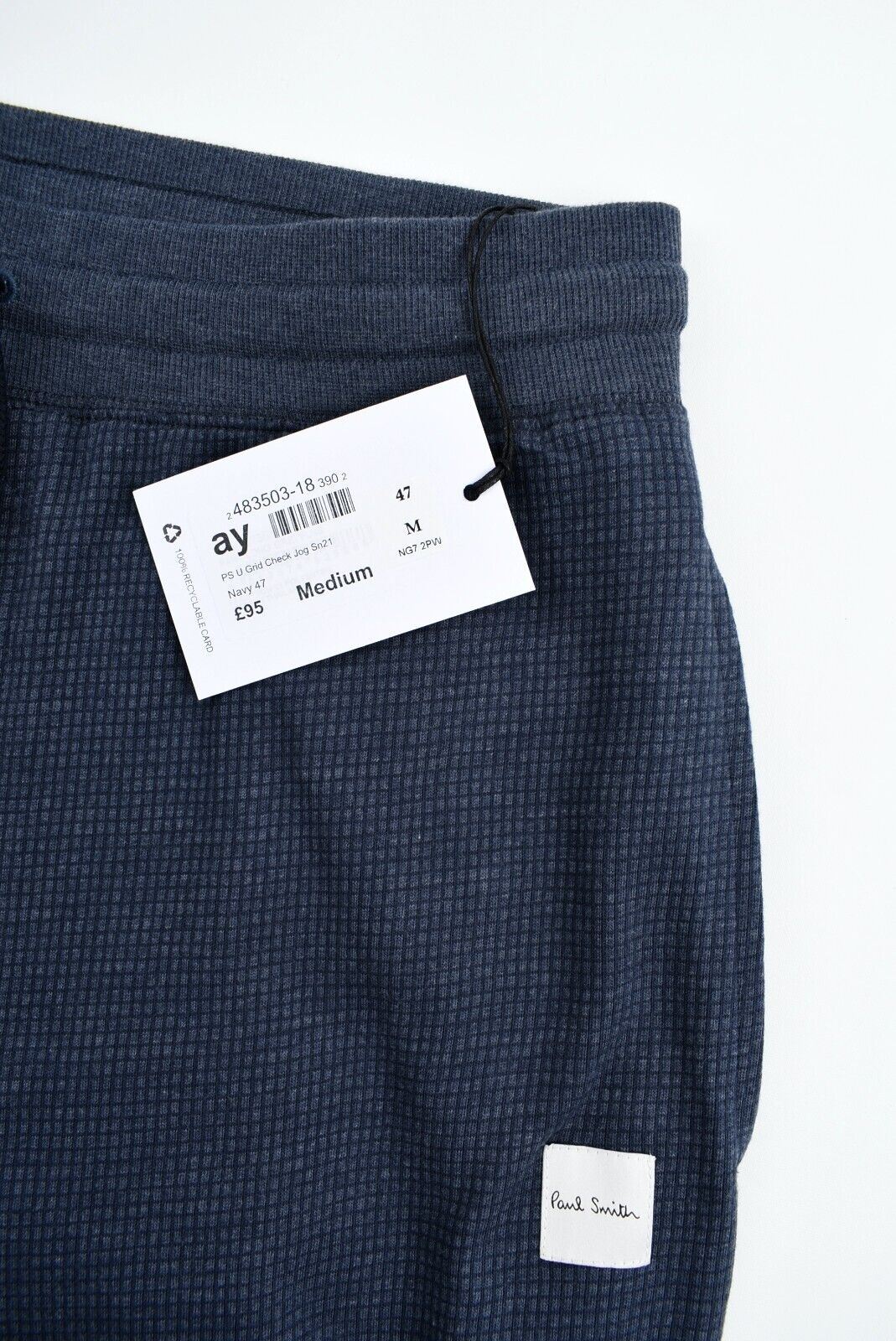 PAUL SMITH Men's Lounge Joggers, Lounging Pants, Blue/Grid Check, size M