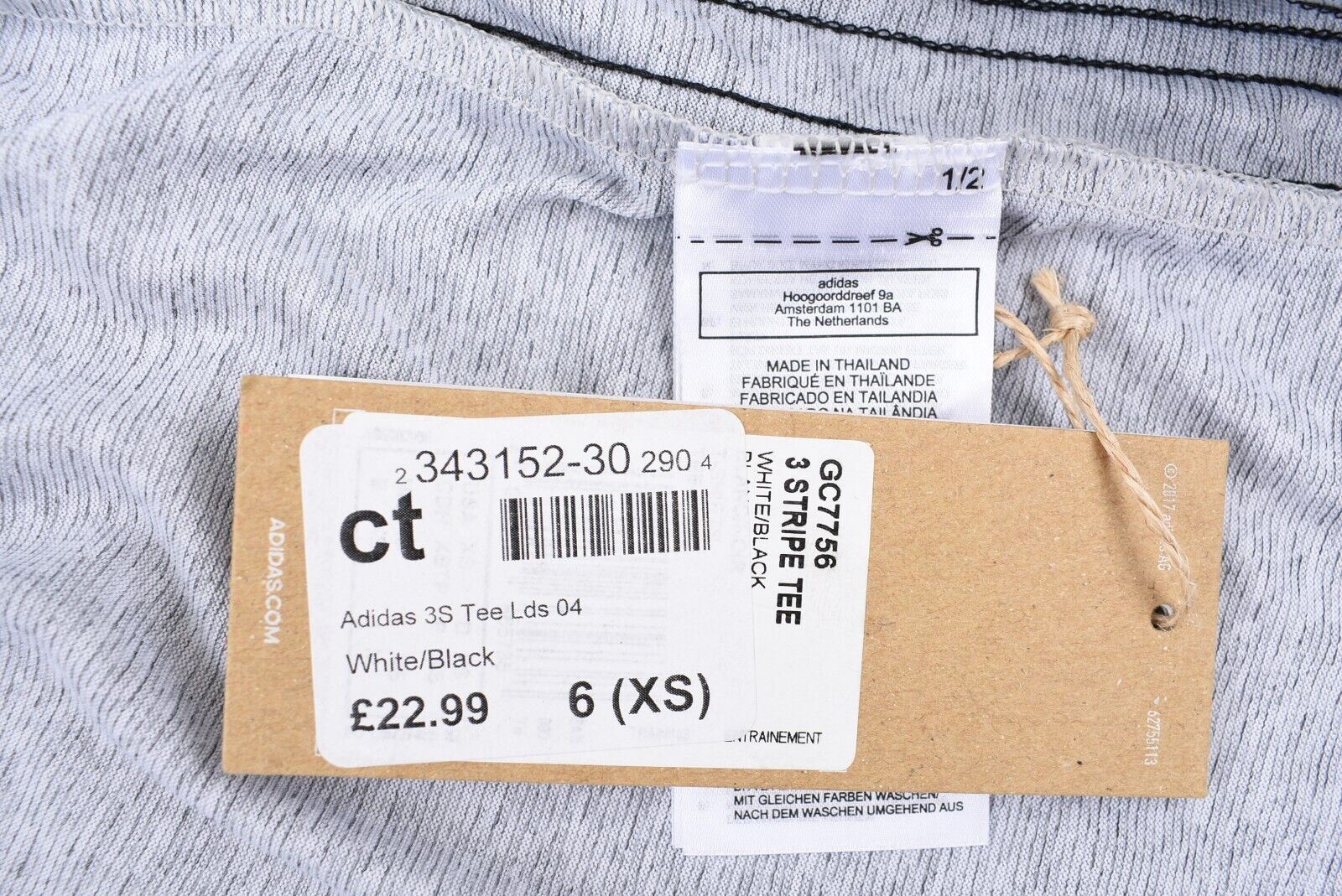 ADIDAS Performance Women's 3-Stripe T-shirt, White/Black, size XS /UK 4-6