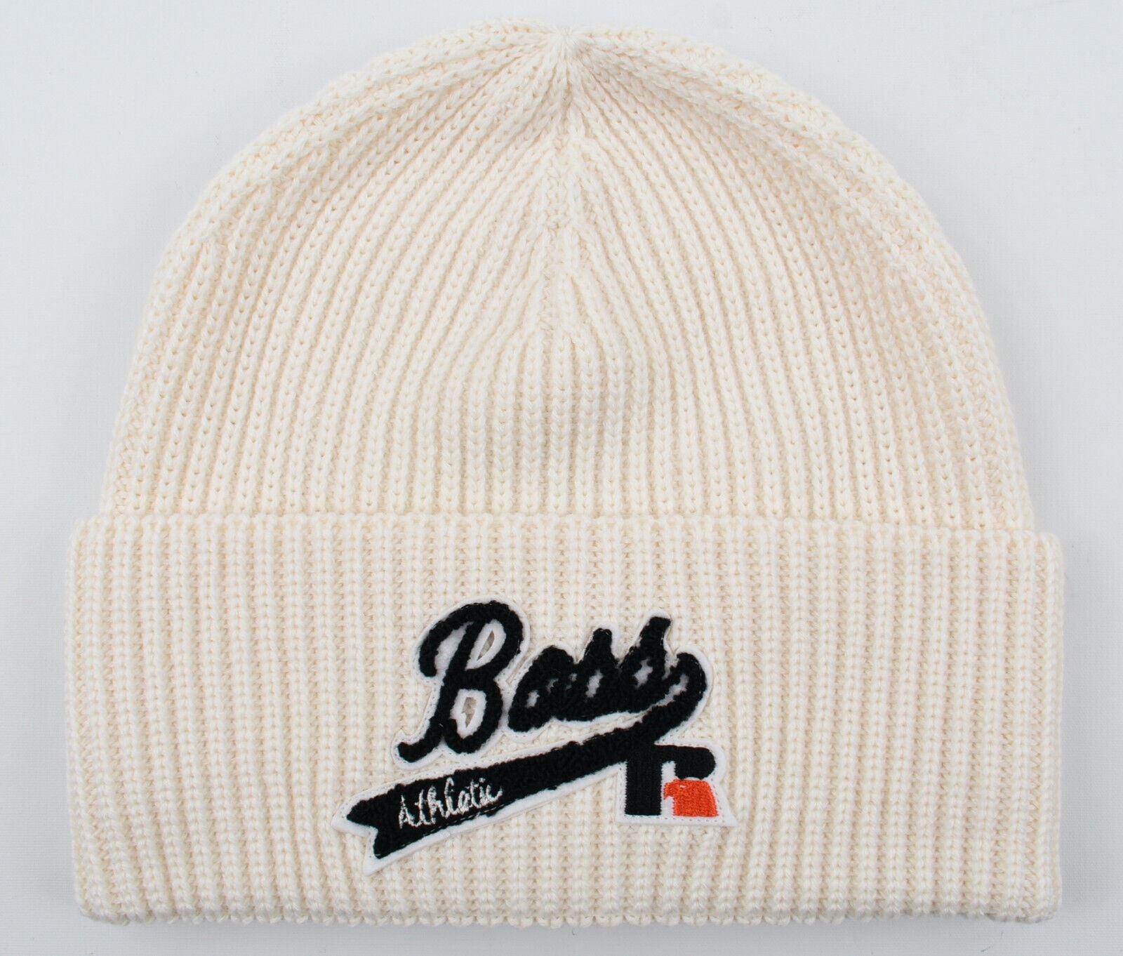 HUGO BOSS x RUSSELL ATHLETICS Women's Rib ZOGGIE Knit Beanie Hat, Off White