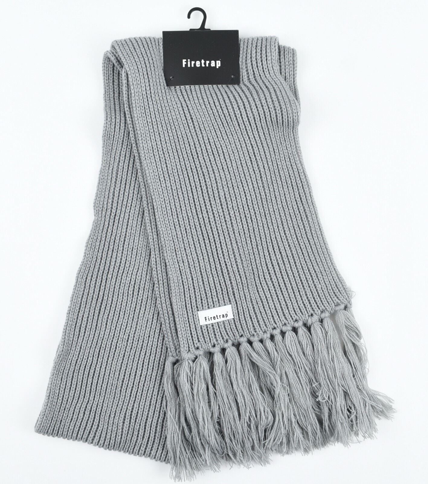 FIRETRAP Women's Rib Knit Fringed Winter Scarf, Grey