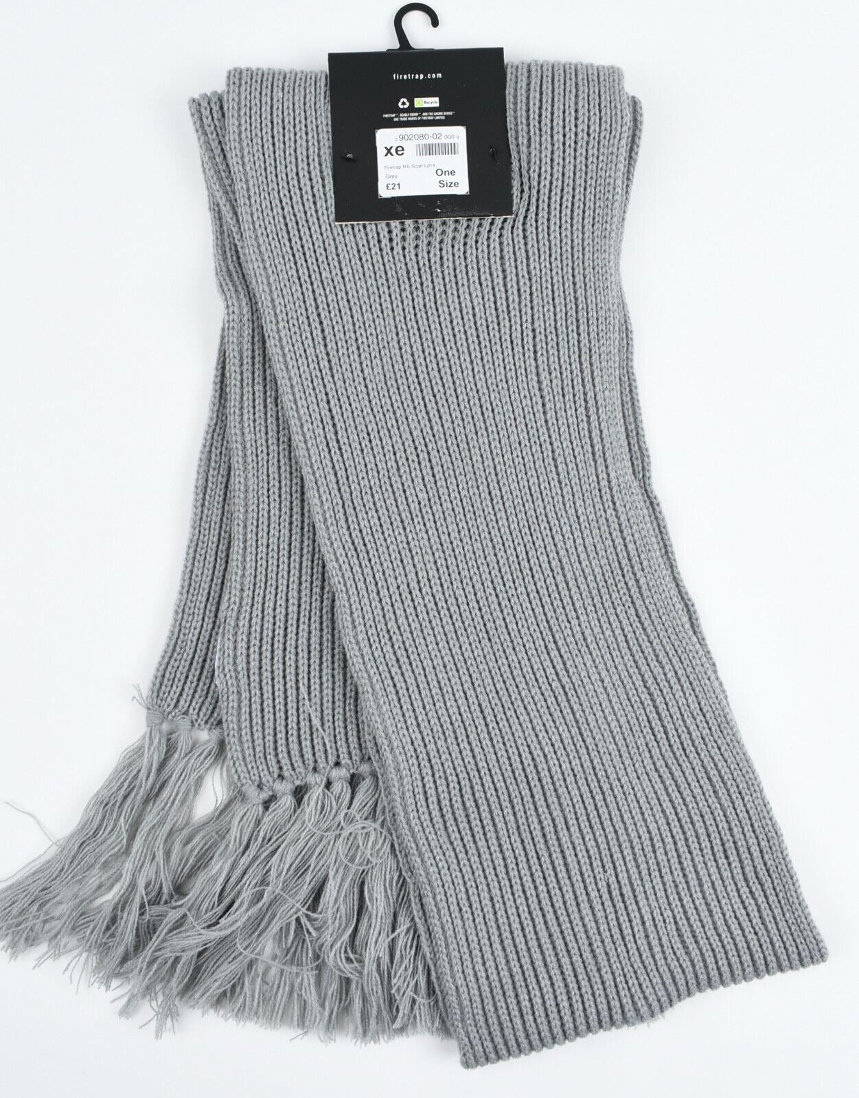 FIRETRAP Women's Rib Knit Fringed Winter Scarf, Grey