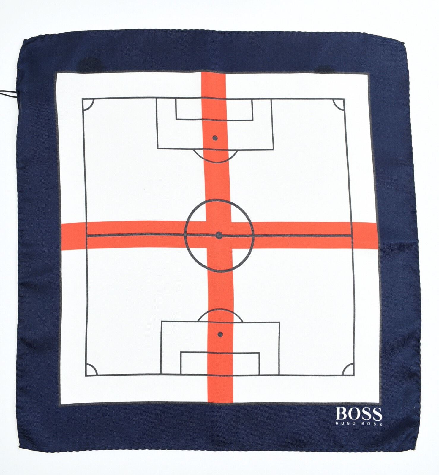 HUGO BOSS Pocket Square /Rolled Scarf 100% SILK, Navy Blue/Cream/Red, 33x33cm