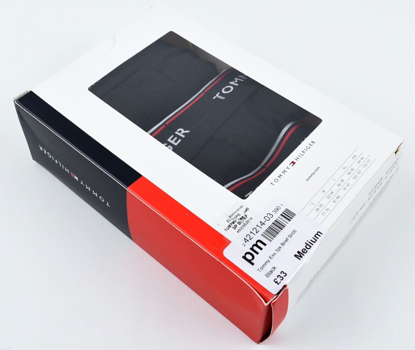 TOMMY HILFIGER Underwear: Men's 3-Pack Cotton Stretch Briefs, Black, size MEDIUM