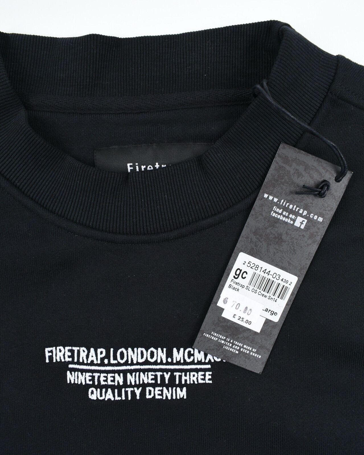 FIRETRAP Men's Crew Sweatshirt, Black, size LARGE