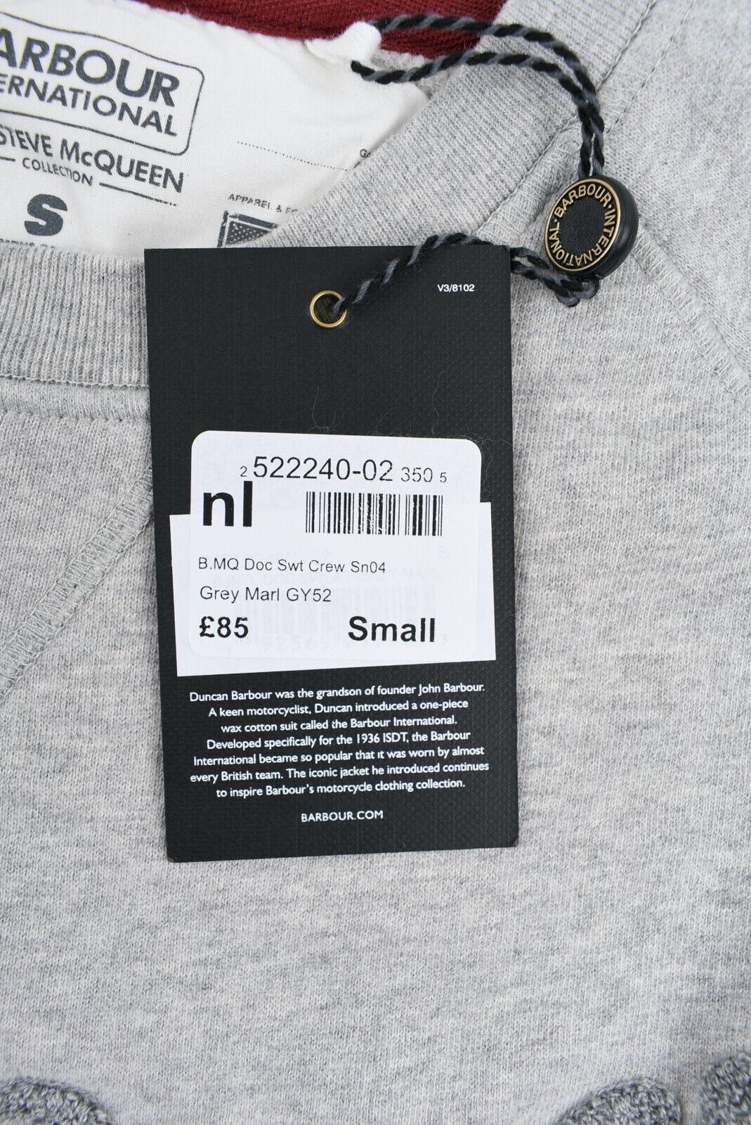 BARBOUR INTERNATIONAL Steve McQueen Doc Men's Sweatshirt Grey, size SMALL