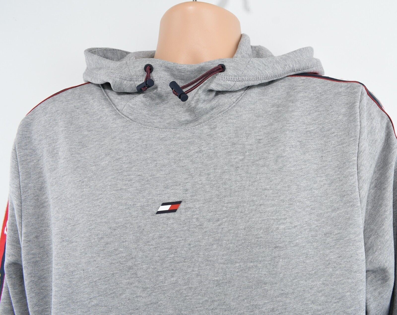 TOMMY HILFIGER Men's Hoodie Sweatshirt, Sleeve Logo Tape, Grey, size M