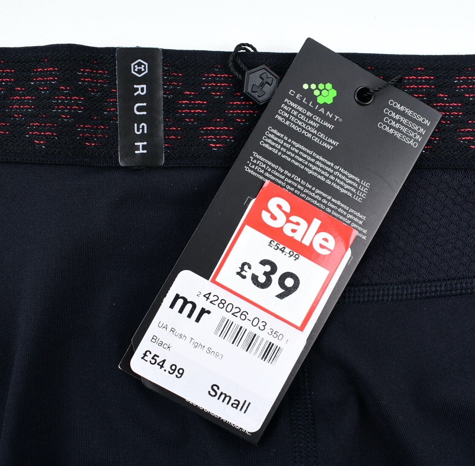 UNDER ARMOUR Men's RUSH Tight HeatGear Leggings, Black, size SMALL
