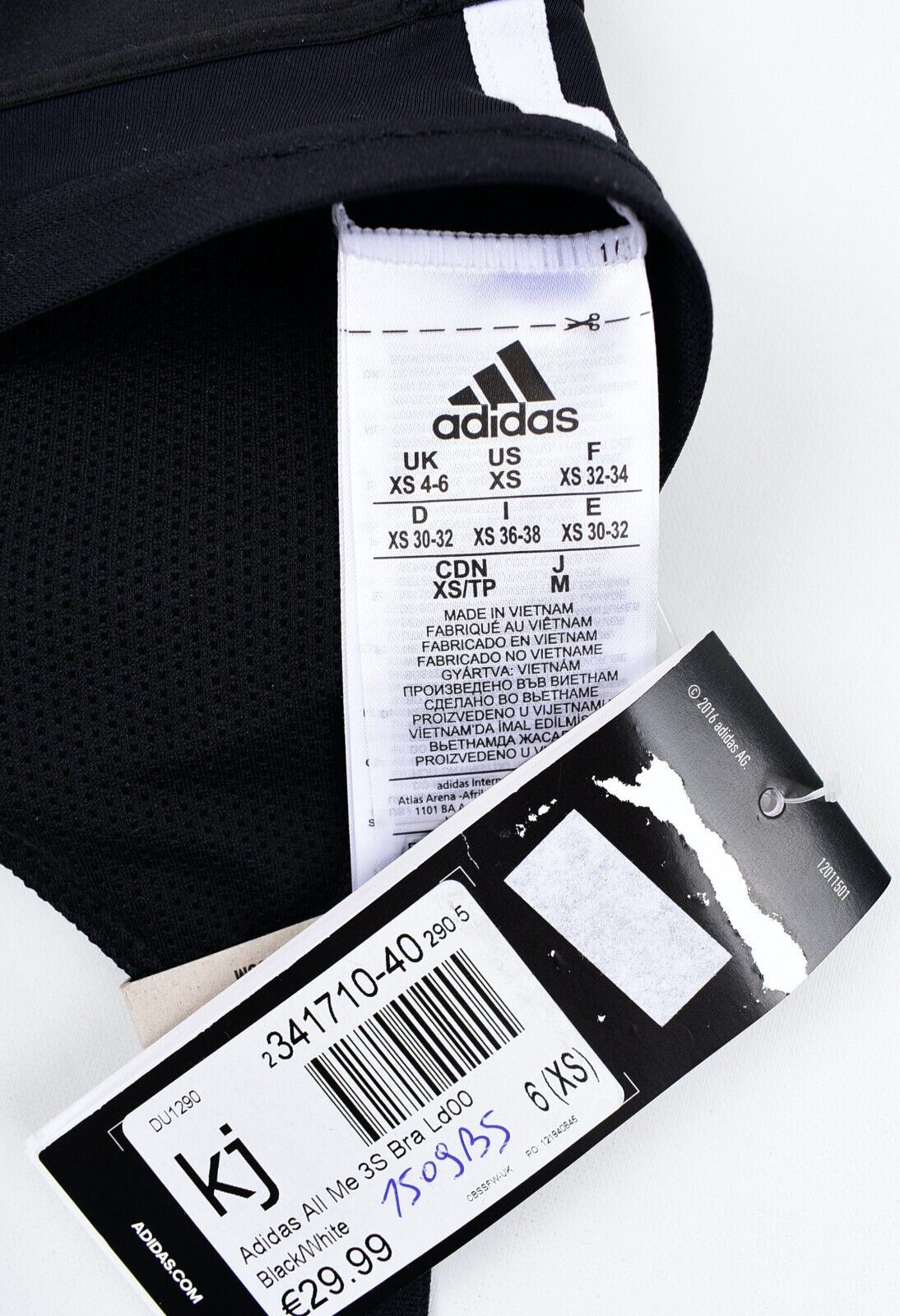 ADIDAS Women's ALL ME 3-Stripe Light Support Sports Bra, Black, size XS /UK 4-6