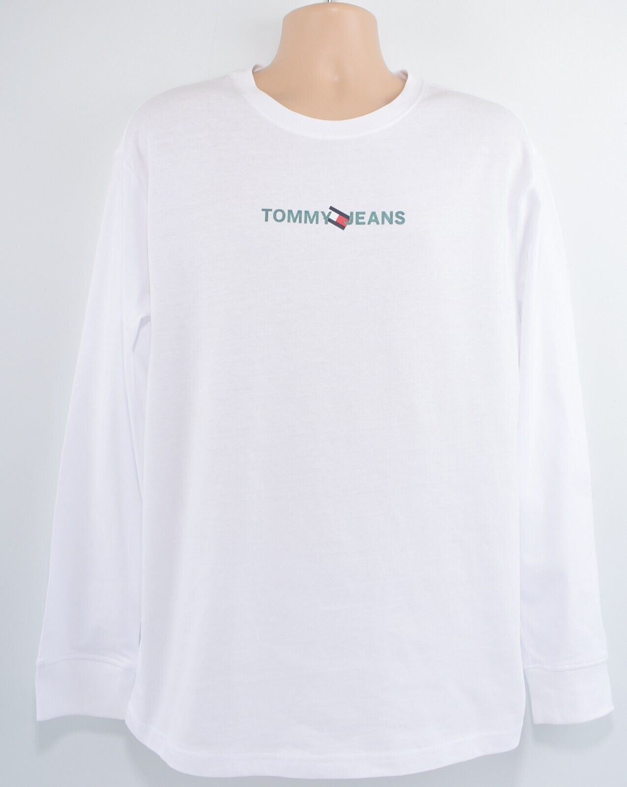 TOMMY HILFIGER Men's Long Sleeve Front & Back Logo T-shirt, White, size LARGE