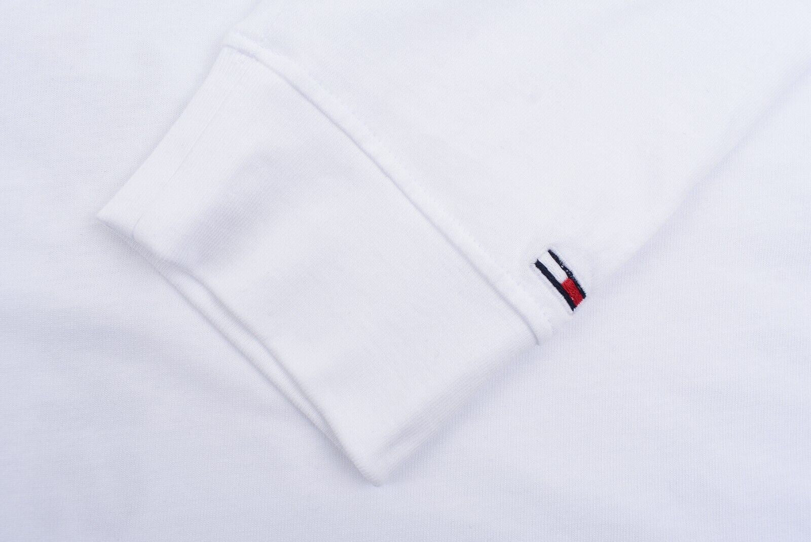 TOMMY HILFIGER Men's Long Sleeve Front & Back Logo T-shirt, White, size LARGE