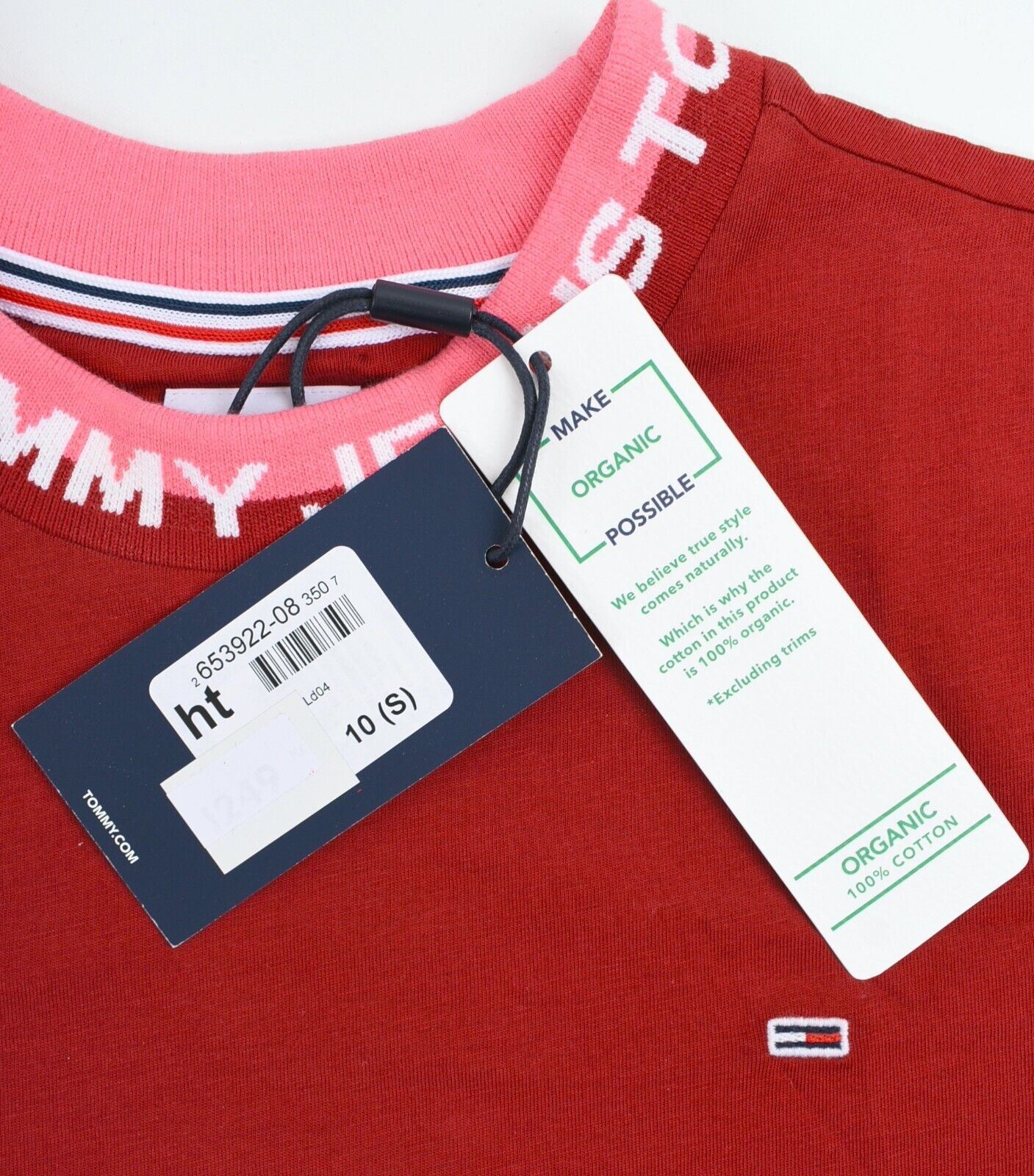 TOMMY HILFIGER Women's Logo Neck Cropped T-shirt, Wine Red, size S /UK 10