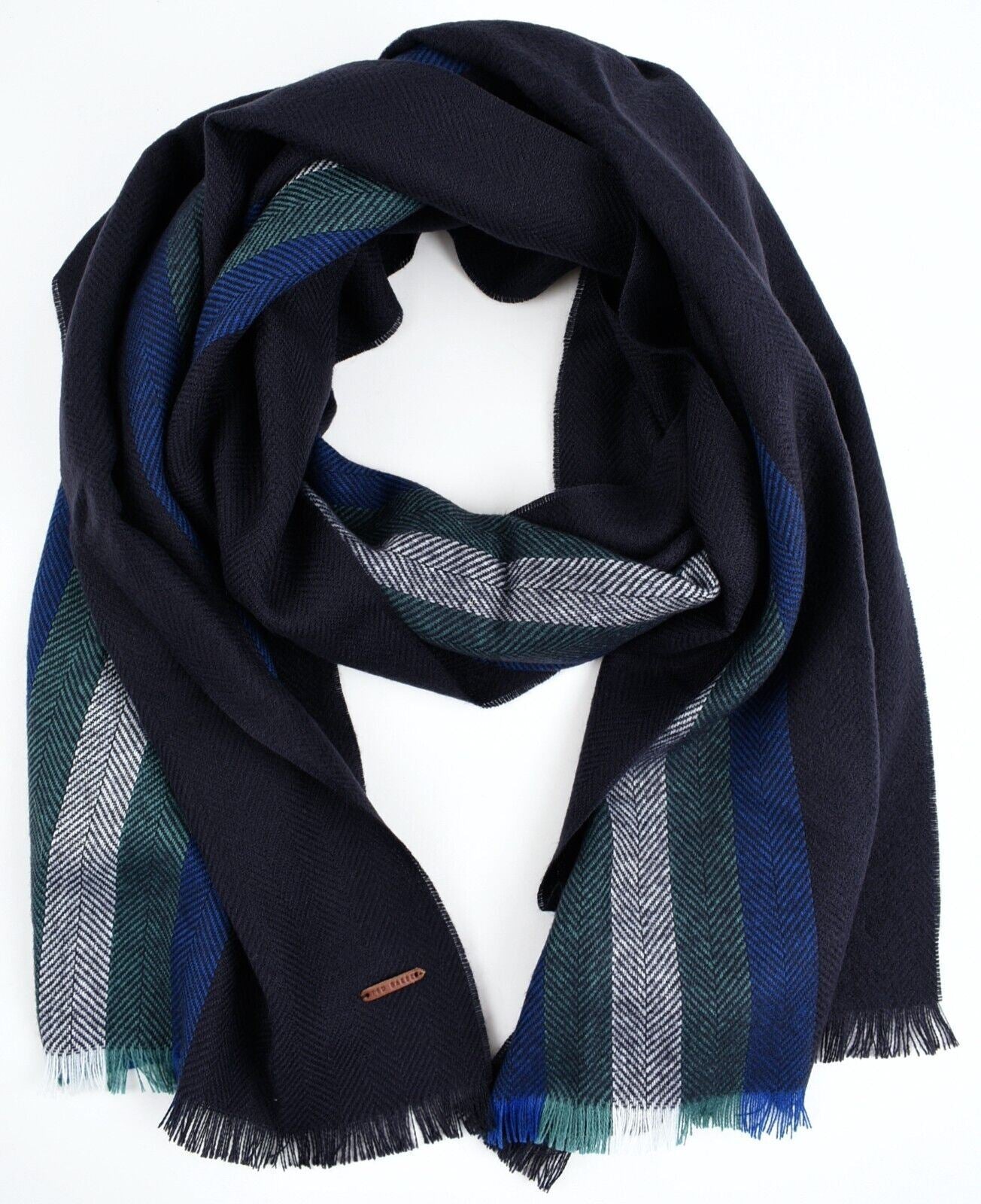 TED BAKER Men's MONTEGU Heringbone Stripe Scarf, Blue/Multicoloured