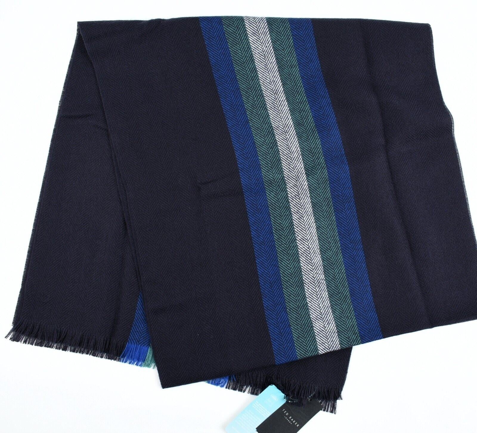 TED BAKER Men's MONTEGU Heringbone Stripe Scarf, Blue/Multicoloured