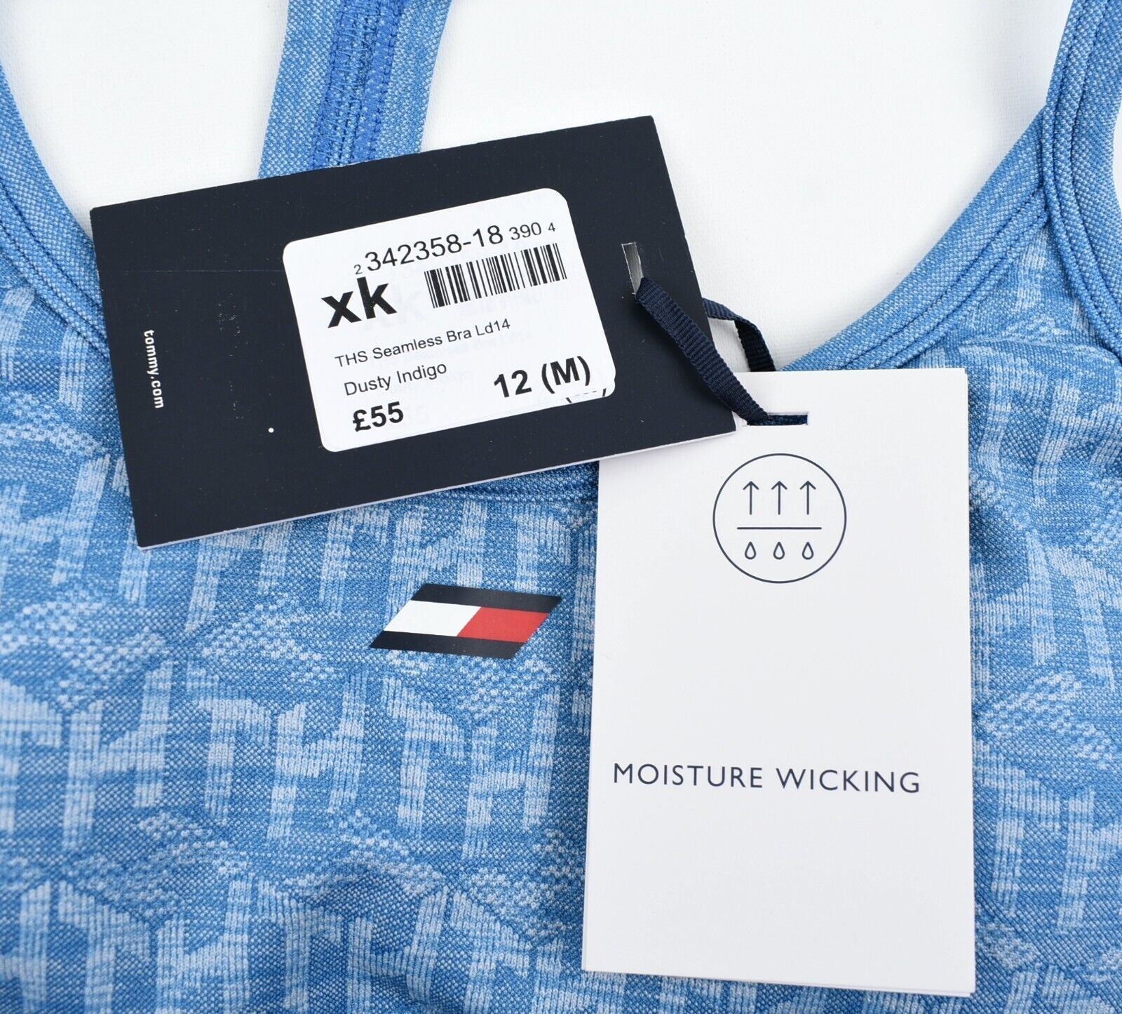 TOMMY HILFIGER Women's Low Intensity Seamless Sports Bra, Blue, size M /UK 12