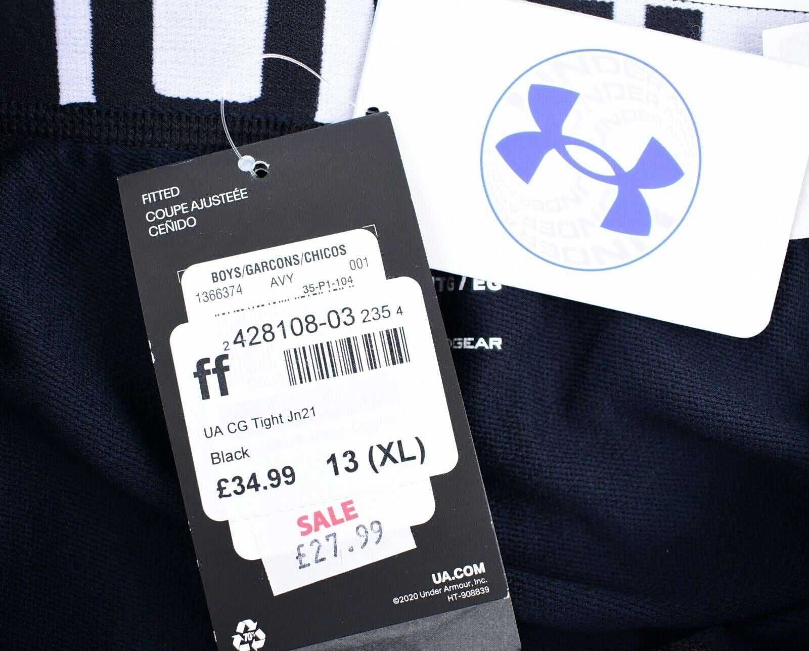 UNDER ARMOUR Boys ColdGear Baselayer Tights, Black, size 13 years