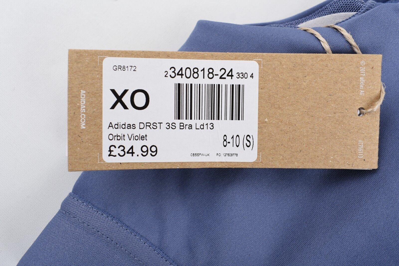 ADIDAS Women's DON'T RESIST 3-Stripe Sports Bra, Violet Purple, size S /UK 8-10