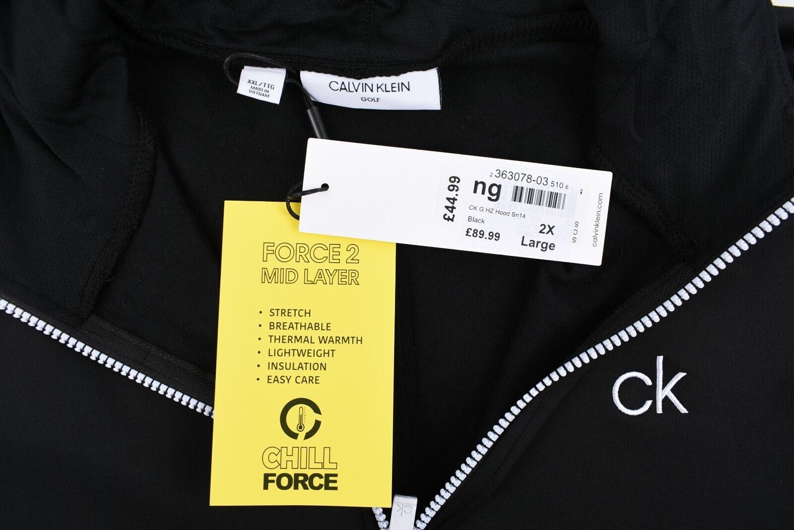 CALVIN KLEIN GOLF Men's Hoodie Sweatshirt, CHILL FORCE, Black, size 2XL