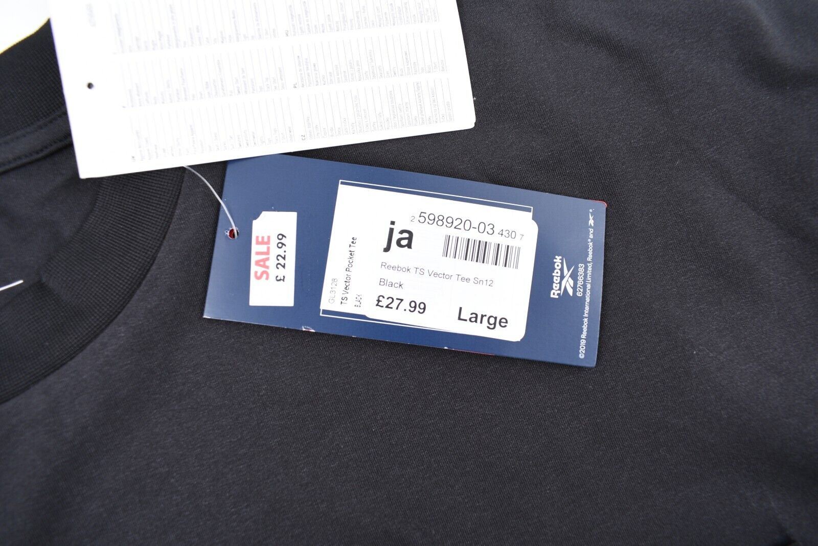 REEBOK Activewear: Men's VECTOR TEE, Black T-shirt, size L-XL