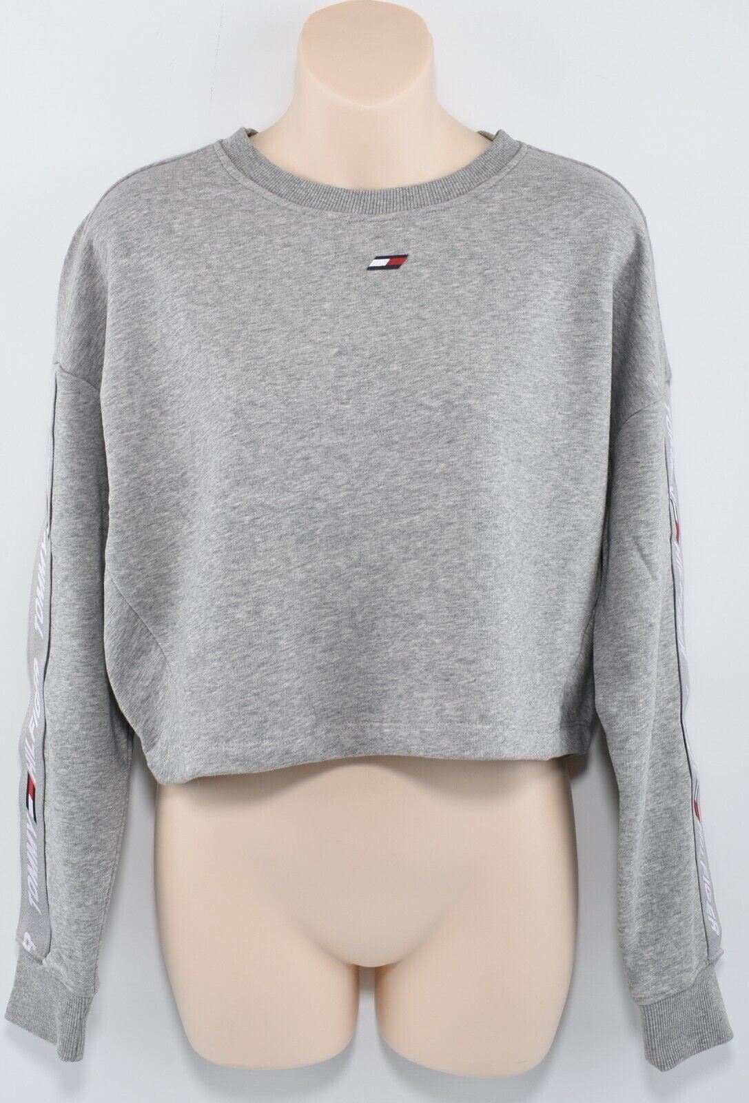 TOMMY HILFIGER Women's Tape Sleeve Crew Neck Cropped Sweatshirt, Grey, size M