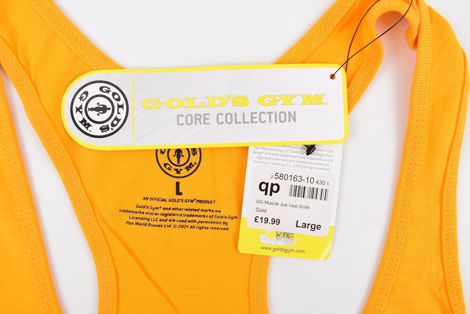 GOLD'S GYM Core Collection Men's MUSCLE JOE Vest Top, Gold Yellow, size L