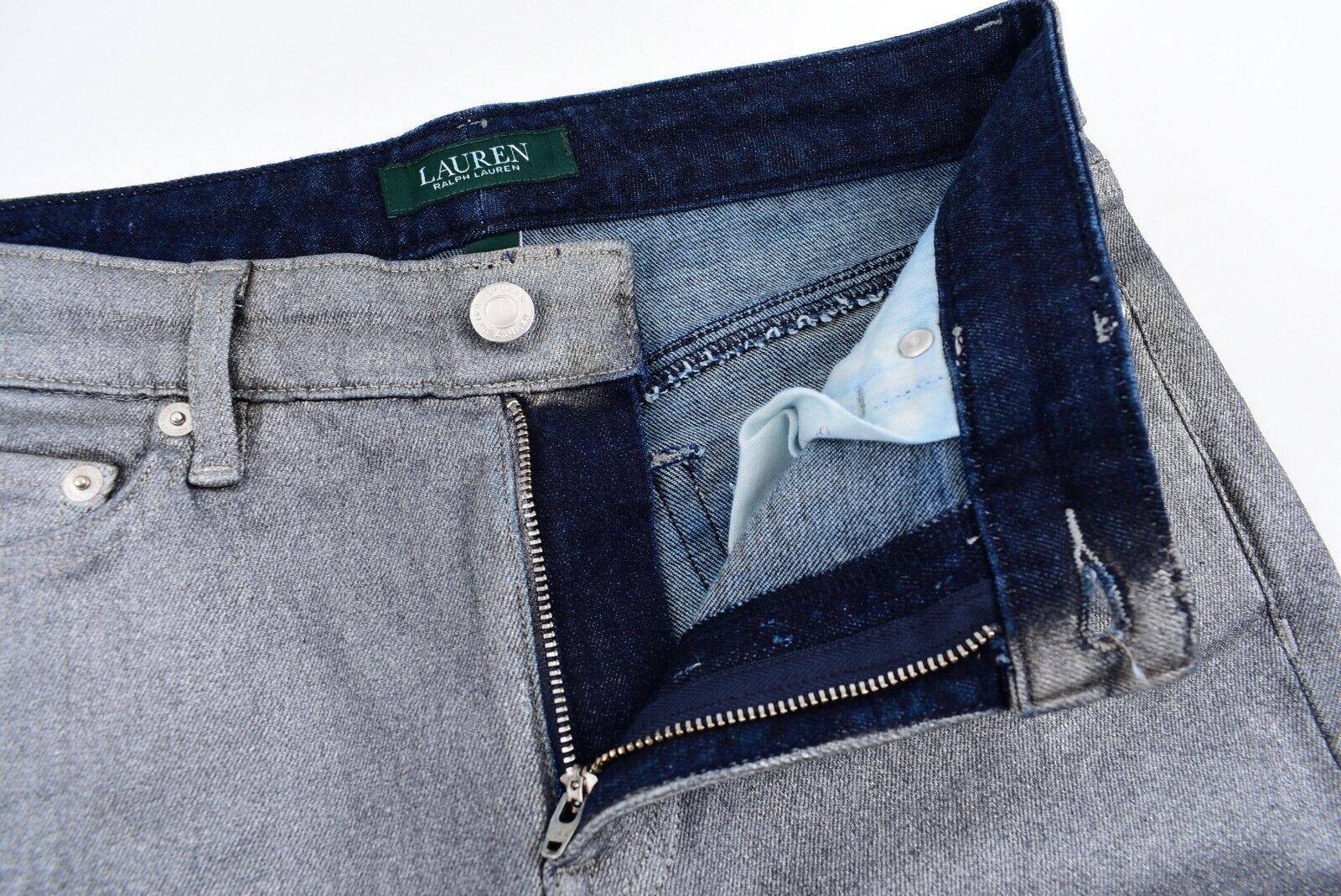 LAUREN RALPH LAUREN Women's Metallic Straight Leg Ankle Jeans, Pewter, size UK 8