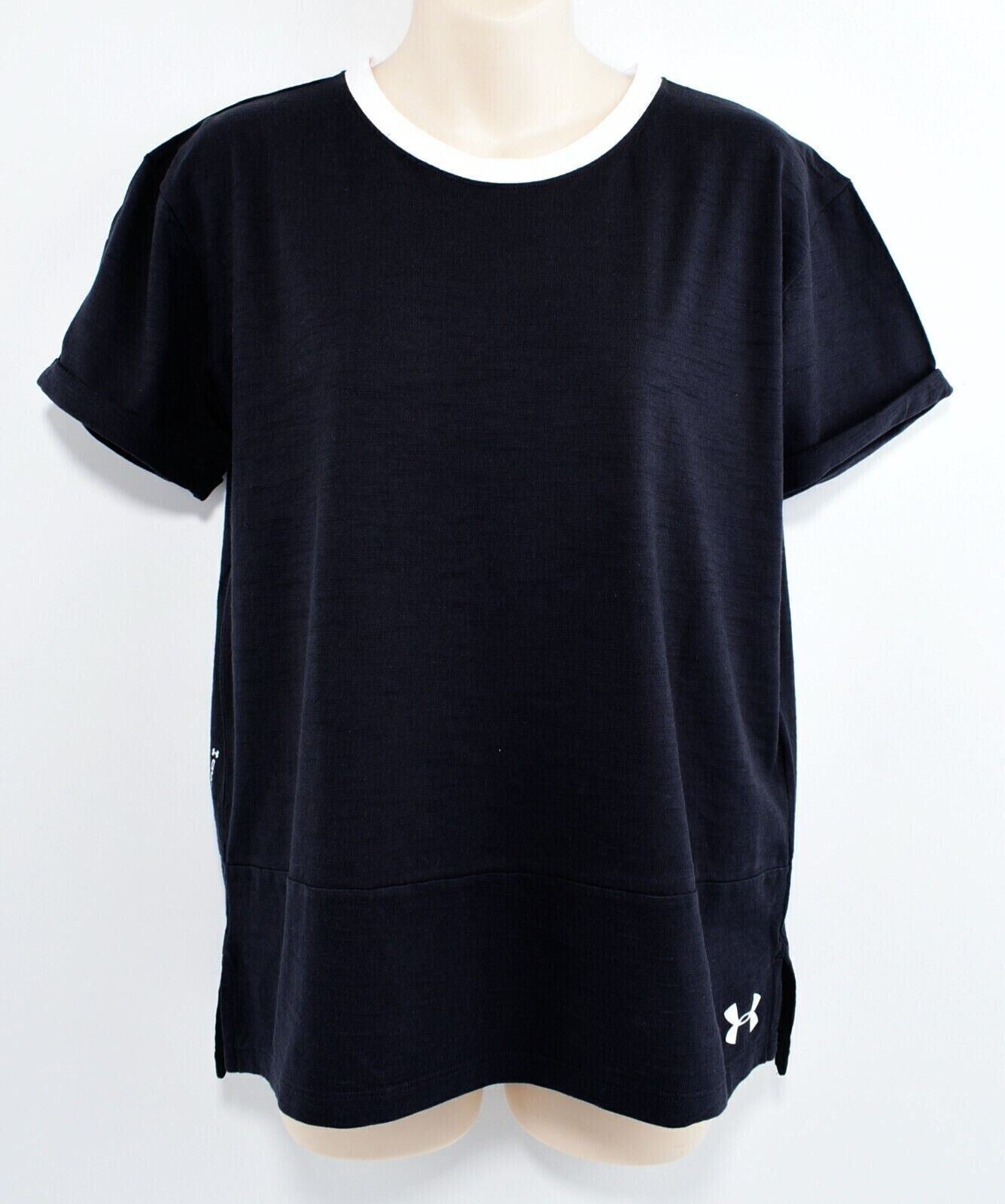 UNDER ARMOUR Women's Charged Cotton Tee, T-shirt, Black/White, size L -UK 14