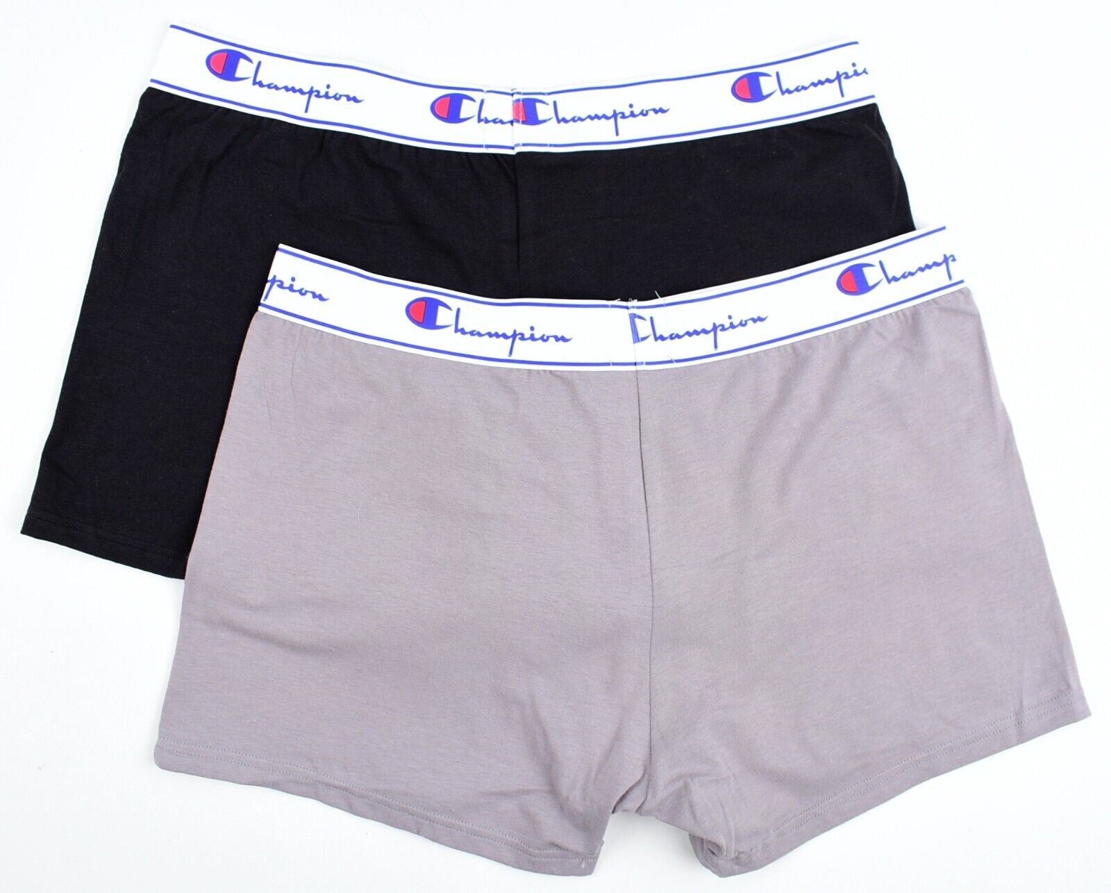 CHAMPION Underwear: Men's 2-Pack Cotton Jersey Boxers, Black & Grey, size XL