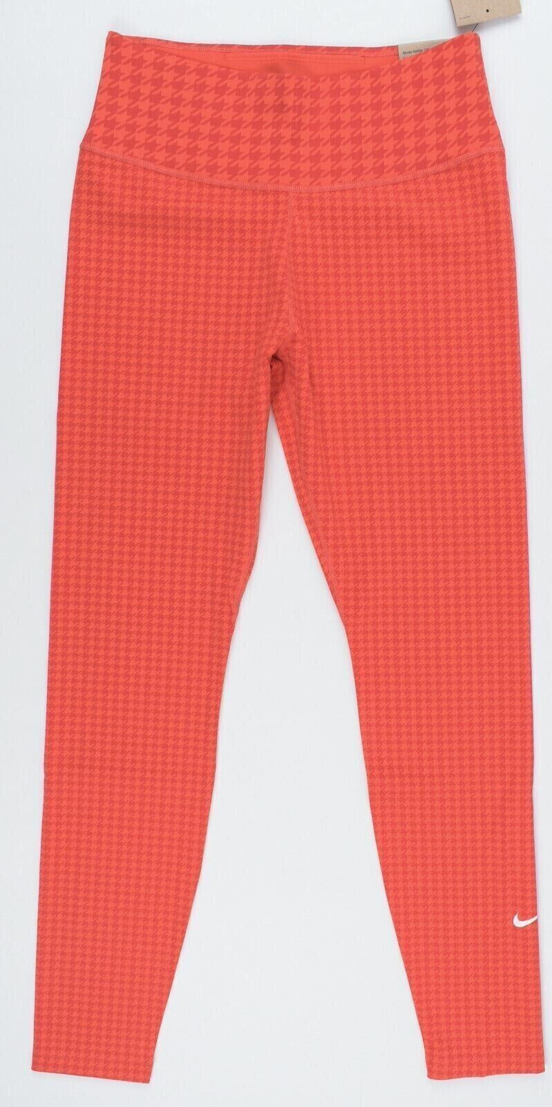 NIKE ONE DRI-FIT Women's Mid-Rise Leggings, Red/Houndstooth Print, size XS /UK 8