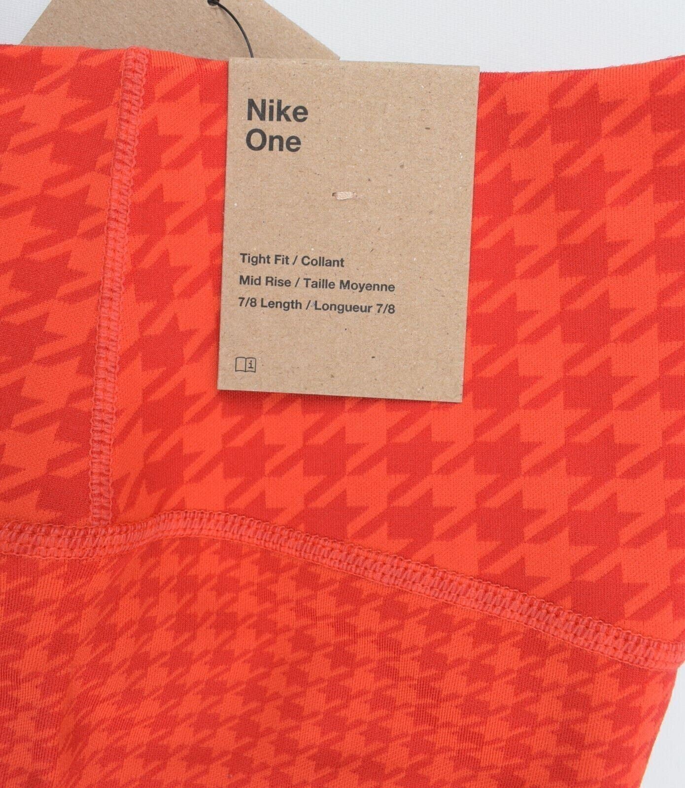 NIKE ONE DRI-FIT Women's Mid-Rise Leggings, Red/Houndstooth Print, size XS /UK 8