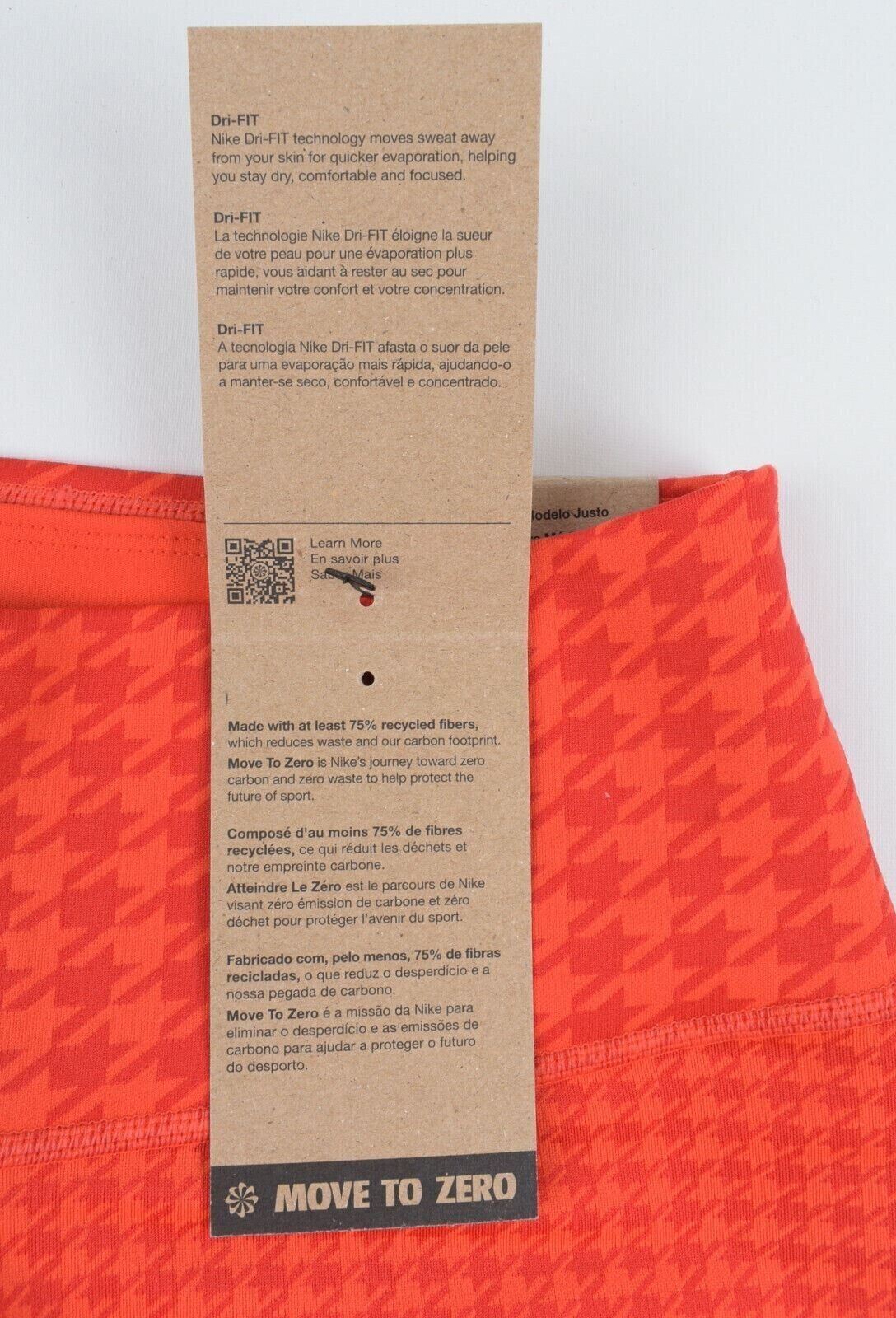 NIKE ONE DRI-FIT Women's Mid-Rise Leggings, Red/Houndstooth Print, size XS /UK 8