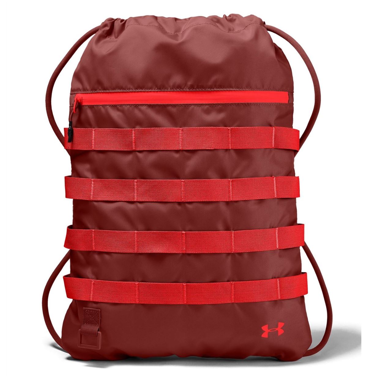 UNDER ARMOUR Drawstring Backpack, Gym Sack, Unisex, Burgundy/Fluo Coral