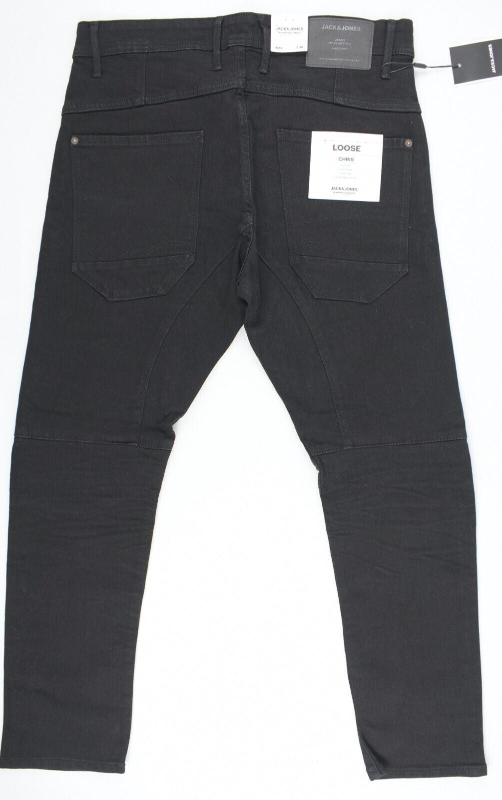 JACK & JONES Men's CHRIS Loose Fit High Rise Denim Jeans, Black, size W32 L30