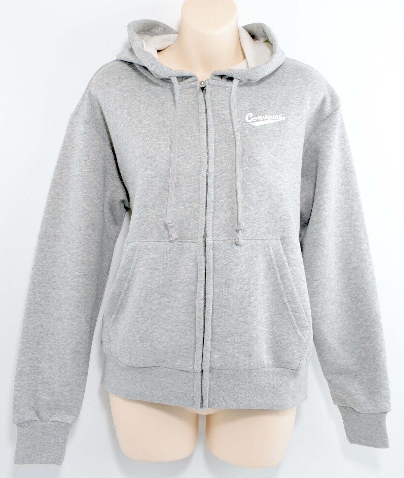 CONVERSE Women's NOVA Zip Hoodie Jacket, Grey Heather, size S (UK 10)