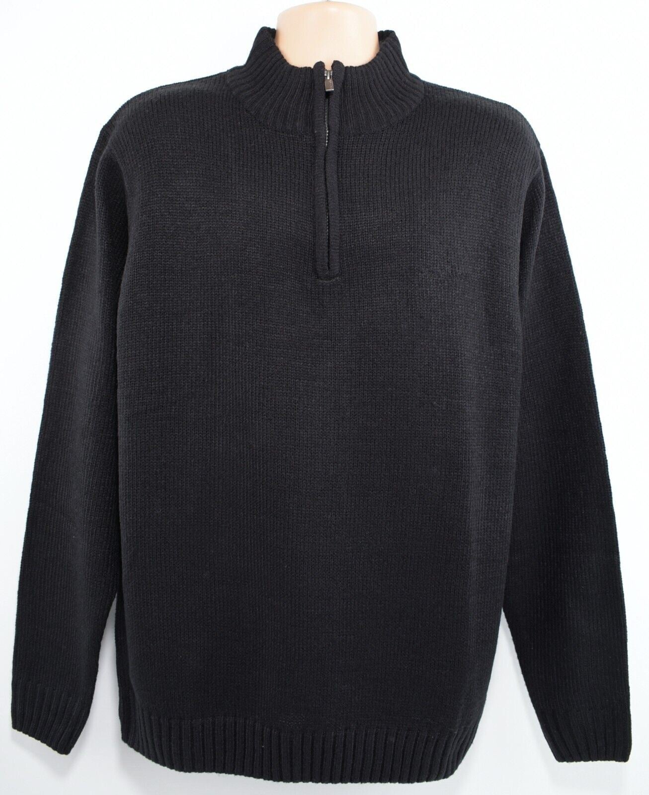 PIERRE CARDIN Men's 1/4 Zip Neck Knit Jumper, Black, size LARGE
