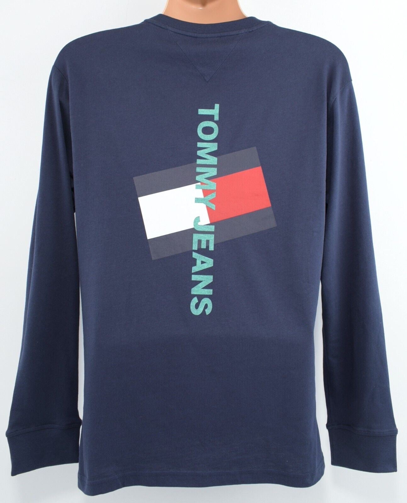 TOMMY HILFIGER Men's Long Sleeve Front & Back Logo Top, Navy Blue, size SMALL