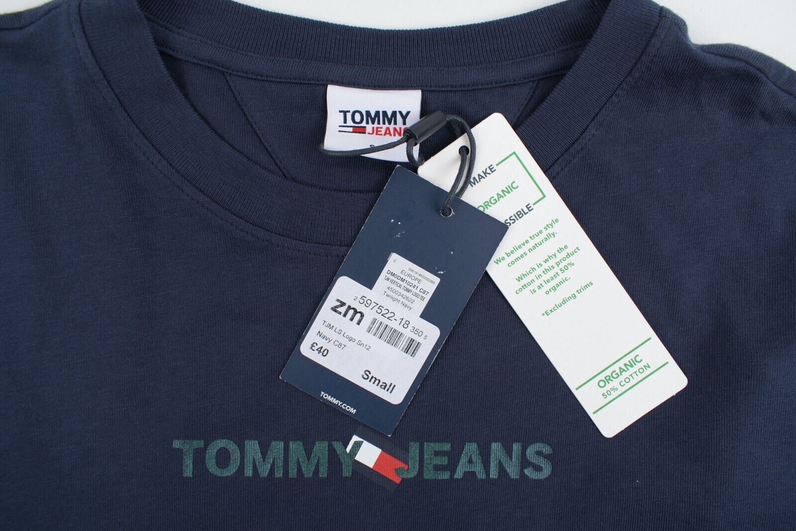 TOMMY HILFIGER Men's Long Sleeve Front & Back Logo Top, Navy Blue, size SMALL