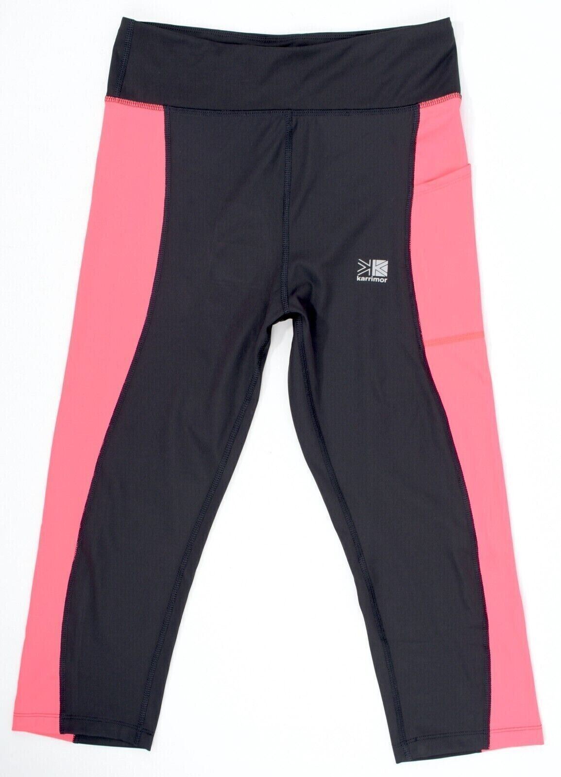 KARRIMOR Womens Running Capri Leggings, Black/Fluo Pink, size L /UK 14
