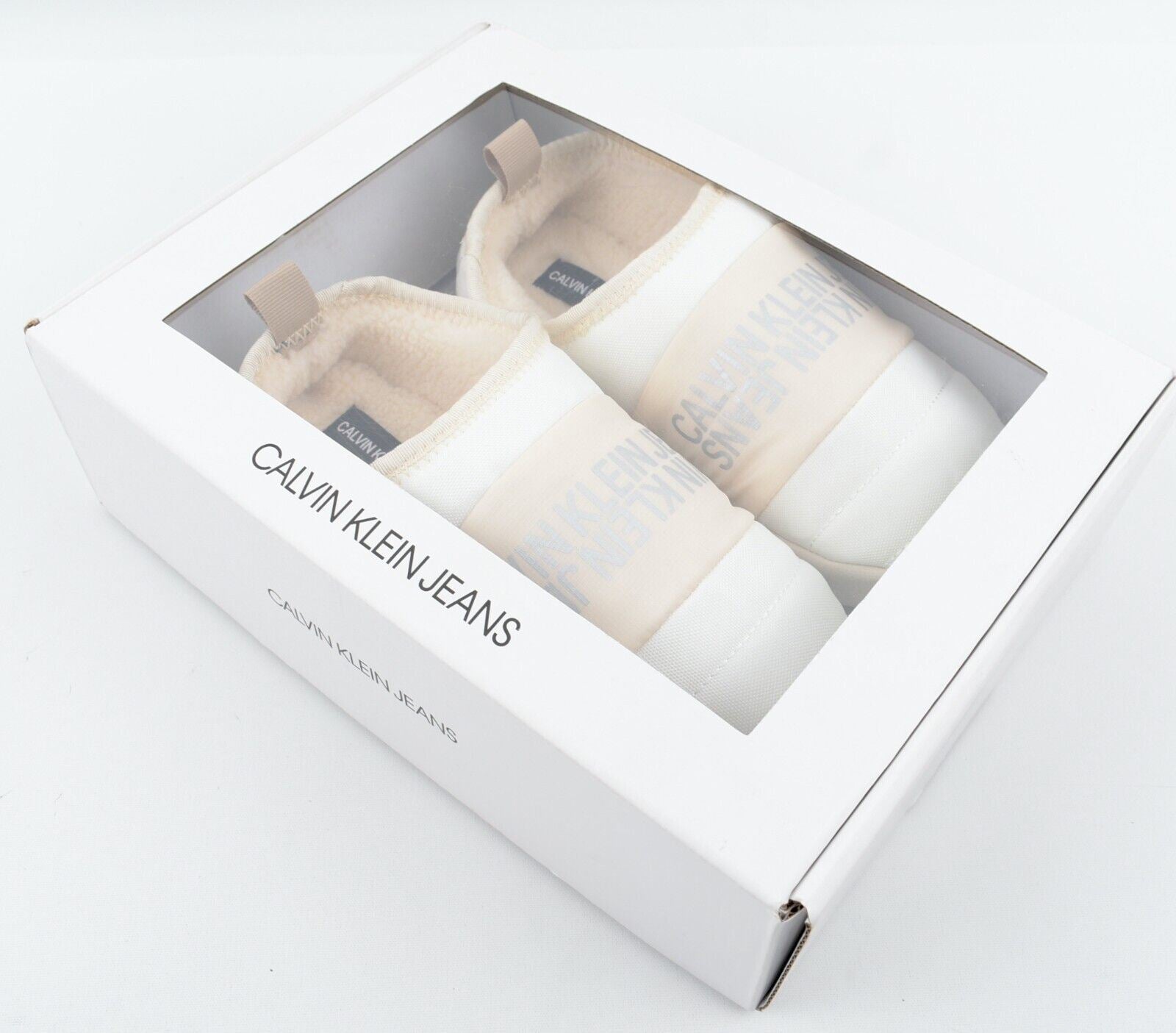 CALVIN KLEIN JEANS Womens Slippers with Warm Lining, Cream, size UK 4 / EU 37