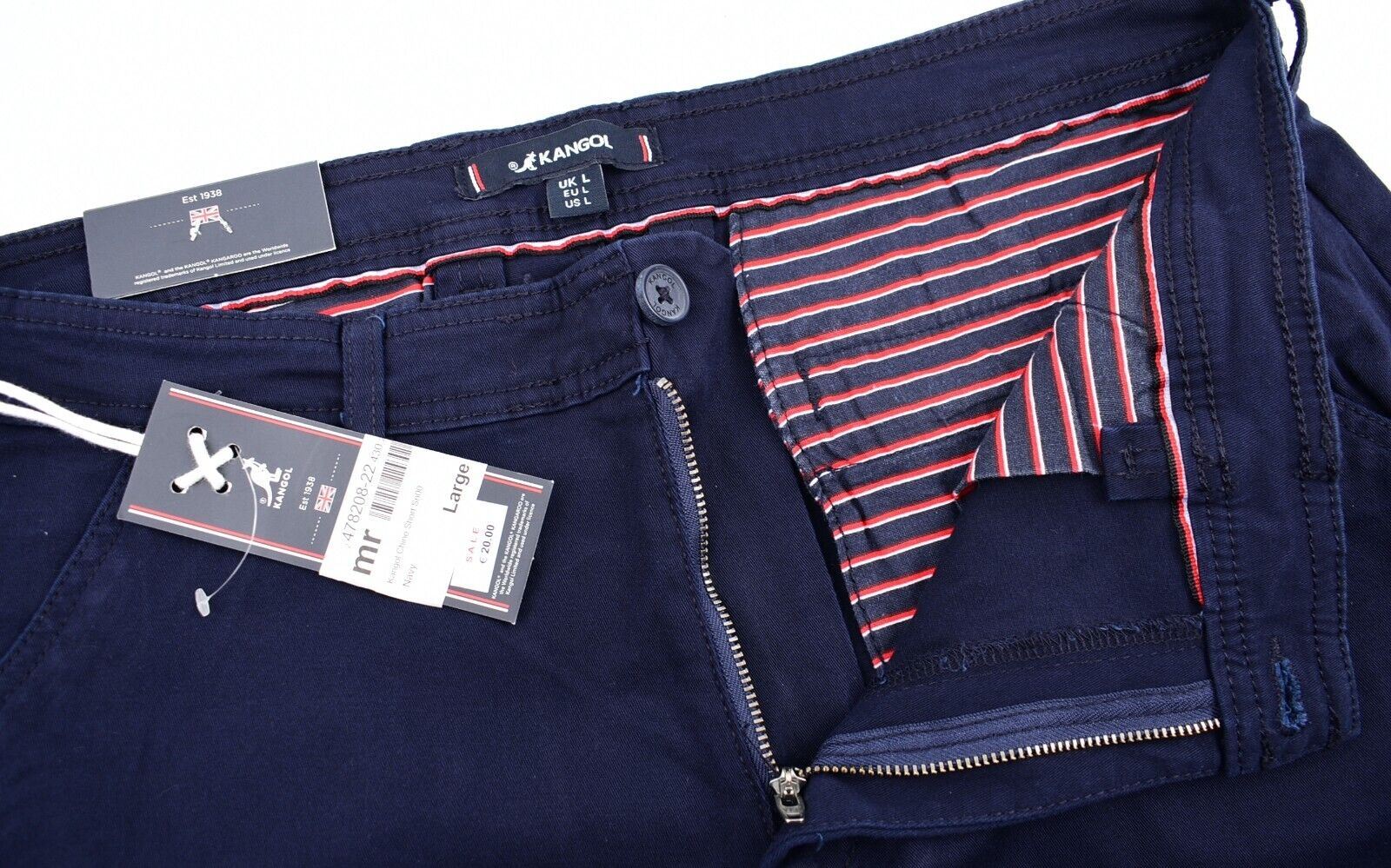 KANGOL Mens Chino Shorts, Navy Blue, size LARGE