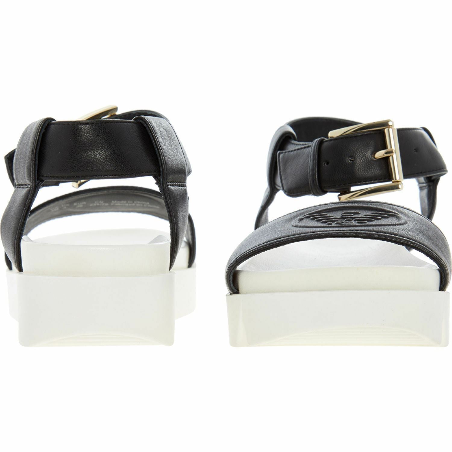 EMPORIO ARMANI Women's Black & White Buckled Flat Sandals Size UK 5M / EU 38M