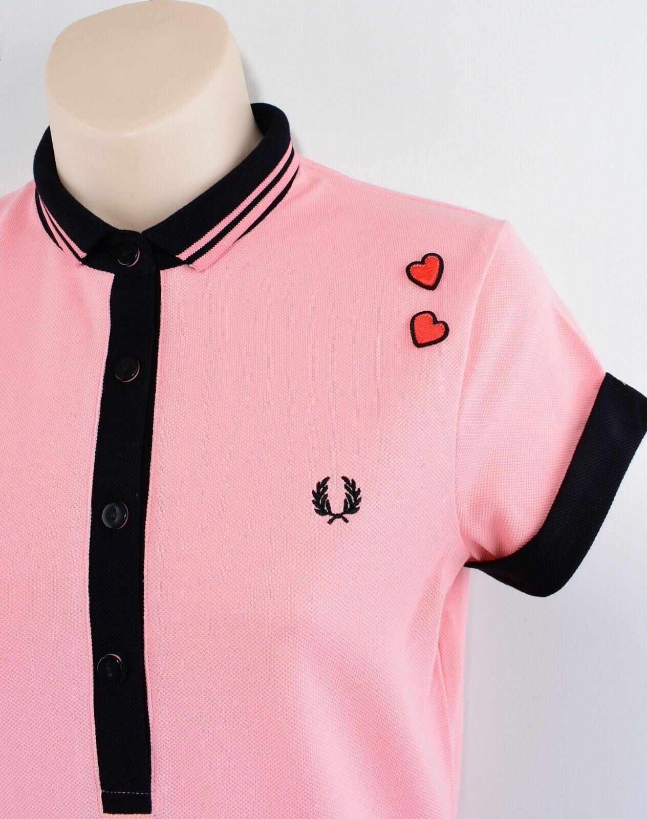 FRED PERRY x AMY WINEHOUSE FOUNDATION Womens Heart Polo Shirt , Pink, size UK 6