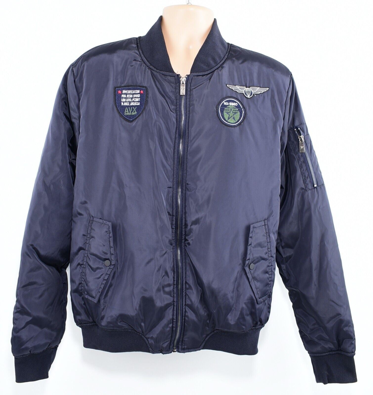 AVX Mens Aviator Bomber Jacket, Navy Blue, size L