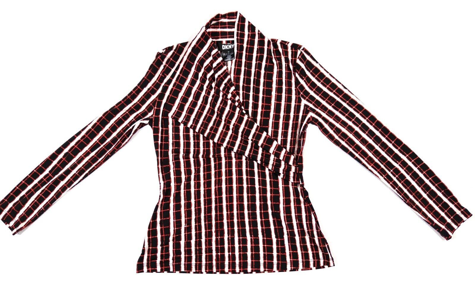 DKNY Women's Red Black and White Smart Top V Neck Size UK Small