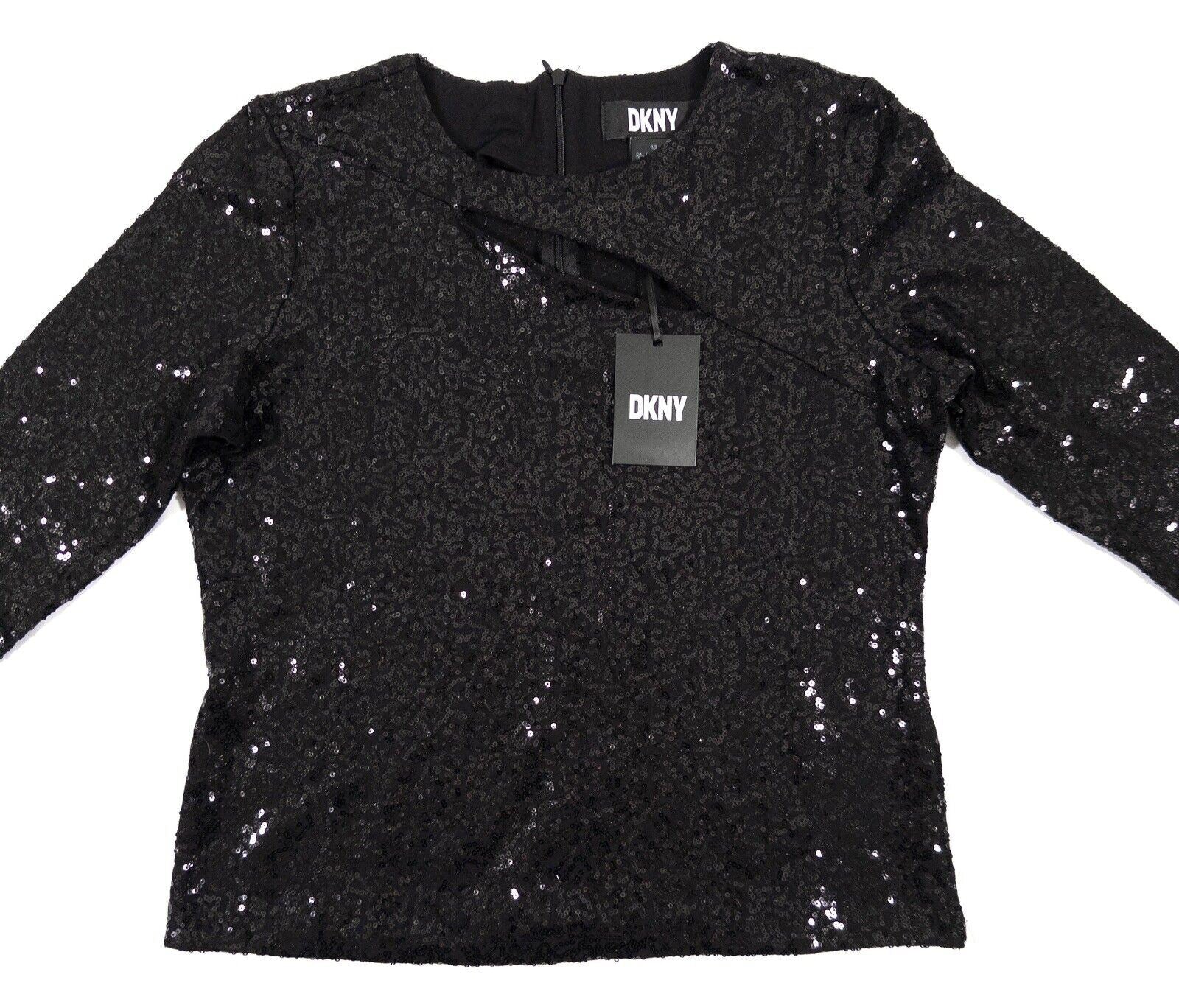 DKNY Women's Black Sequin Blouse Top Size UK Small